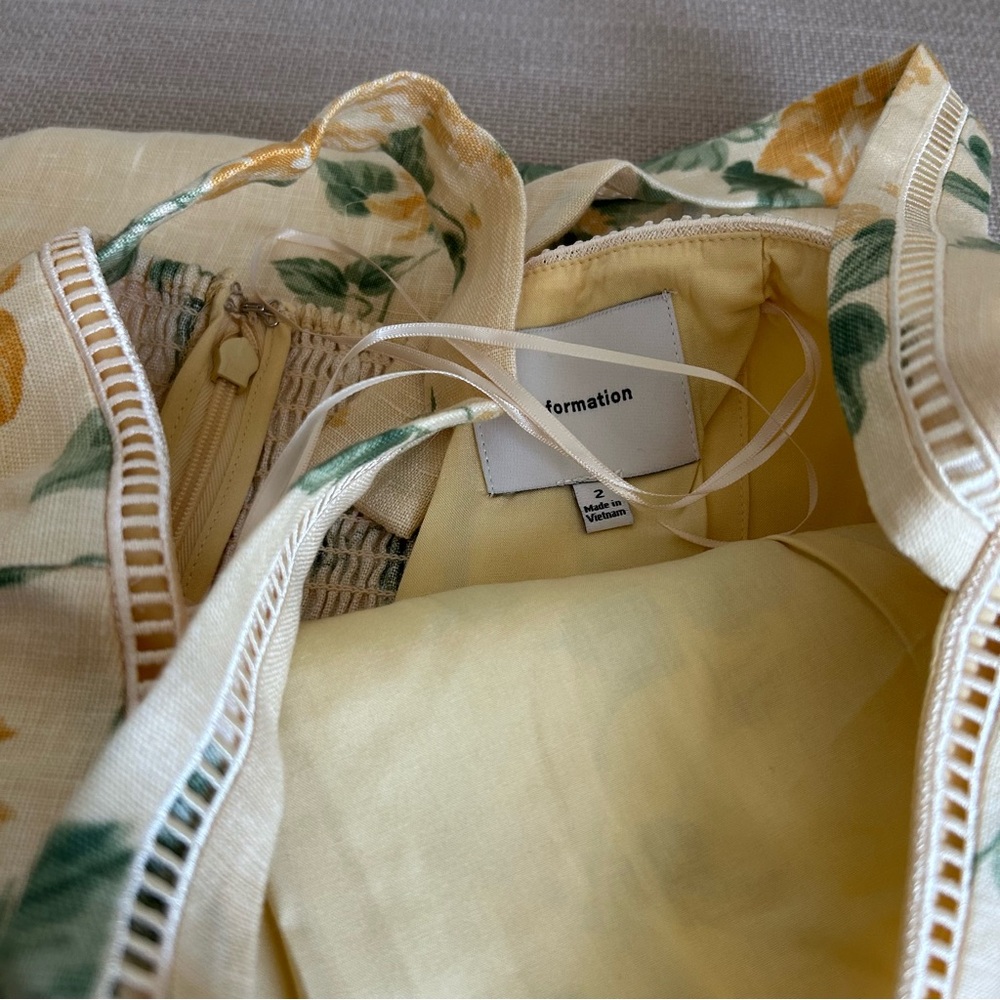 BEST Reformation Everett Linen Midi Dress Radiance Yellow Floral Wedding Casual - Picture 7 of 11
